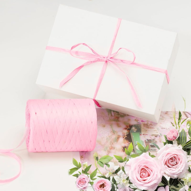 g2plus 218 Yards Raffia Paper Craft Ribbon, 1/4 Inch Wide Raffia Ribbon, Pink Packing Paper String for Gift Wrapping, DIY Arts & Crafts, Christmas, Valentines, Holiday Decor - Image 5